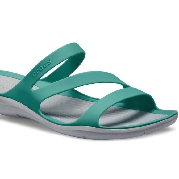 Crocs Women’s Aqua Teal Blue Slip On Swiftwater Strappy Slide Sandals Size 7 - Picture 1 of 11